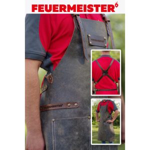 Feuermeister® Premium ādas priekšauts | šķērssiksnas | antīkā āda | konjaks | 2.izmērs - Image 4